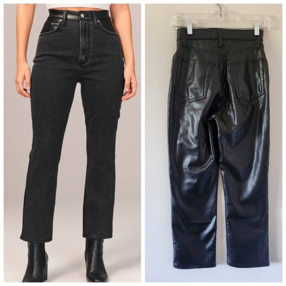 ABERCROMBIE & FITCH | Ultra High Rise Jeans Ankle Straight Black Leather Sz 25 - Picture 1 of 6